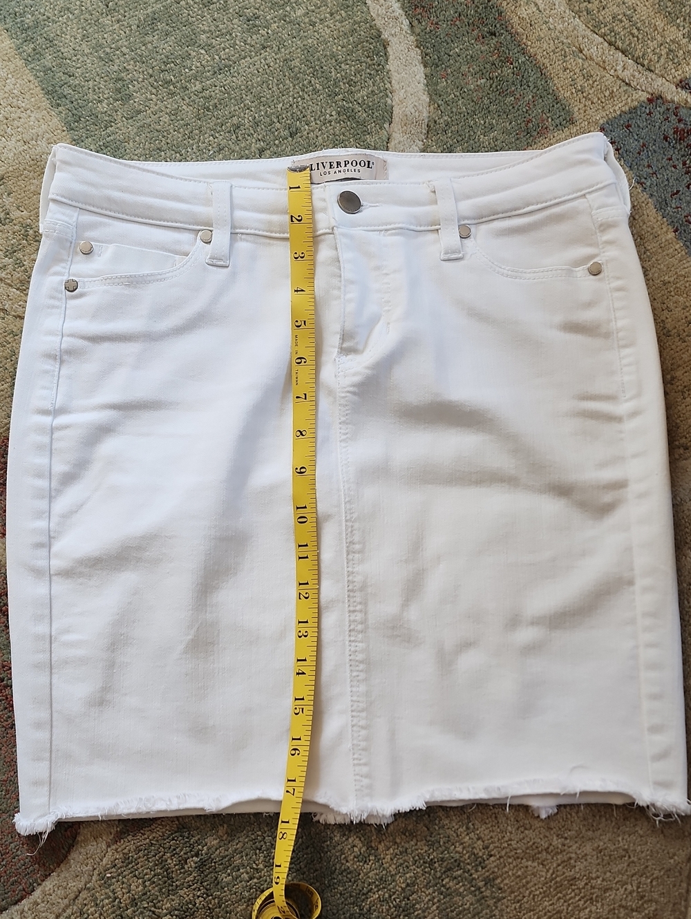 Liverpool White Denim Frayed Hem Mini Skirt